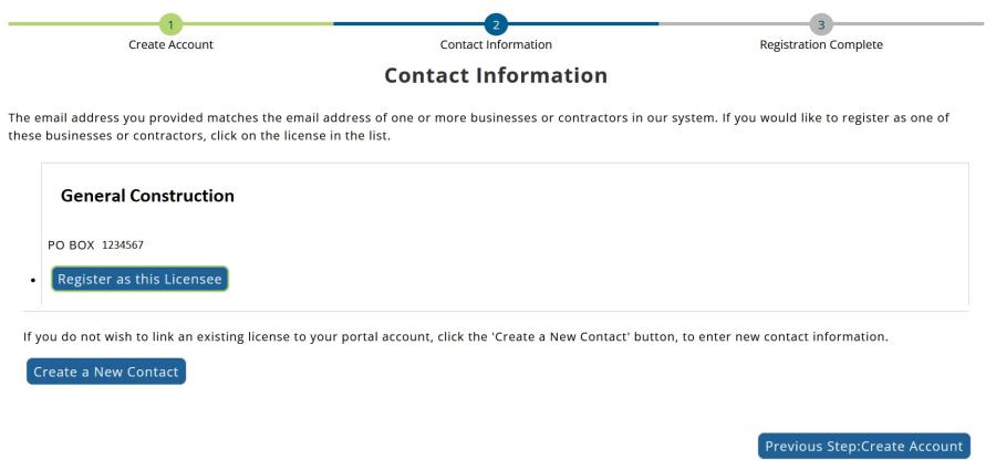 A screen capture showing existing contact information