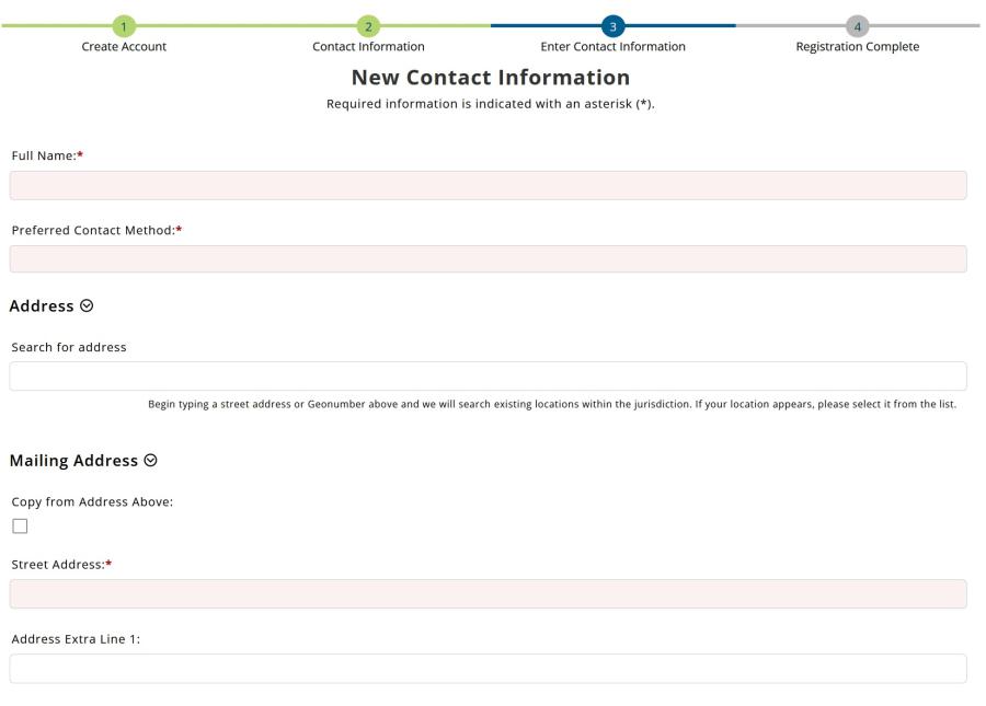 A screen capture showing where the portal registration page where you enter your name and address