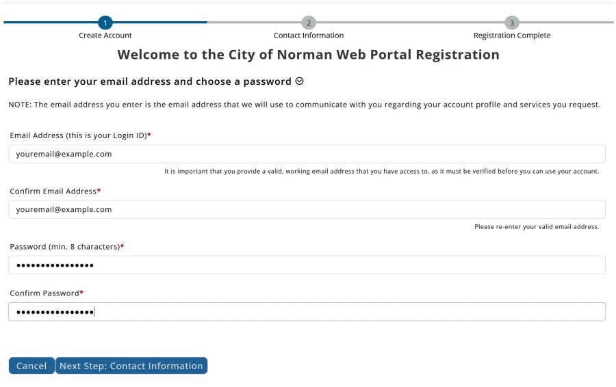 A screen capture showing where the portal registration page where you enter your email and select a password