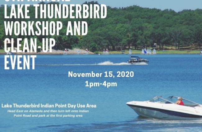 Flyer for Lake Thunderbird Workshop and Cleanup Event at Indian Point Day Use Area on November 15, 2020 from 1pm to 4pm.